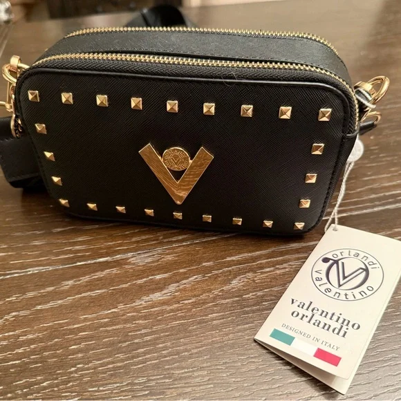 Valentino Orlandi Black and Gold Studded Crossbody Bag - Picture 9 of 13